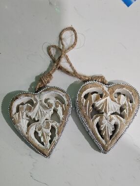 Handcrafted Heart Ornament  White & Natural 3pcs